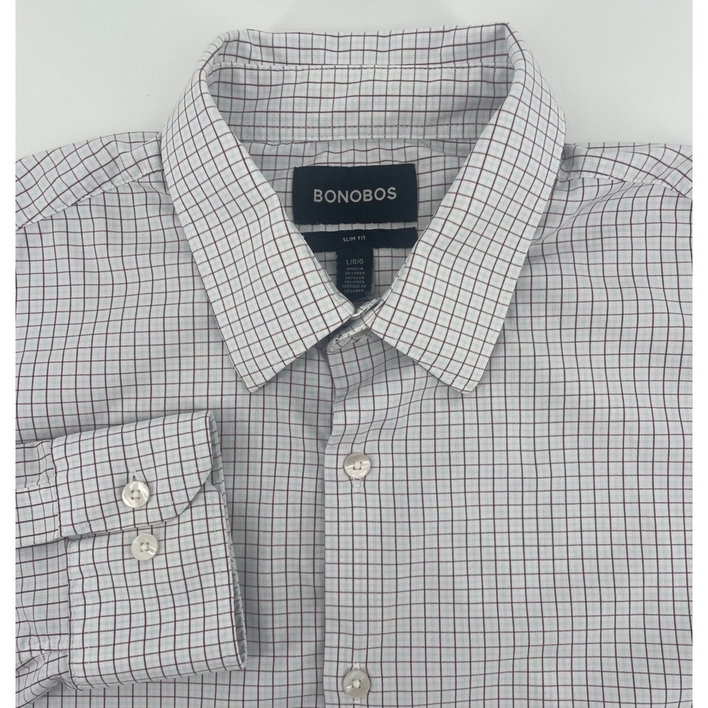 Bonobos Button Down Men Lg White Multi Slim Fit Grid Performance Shirt Preppy